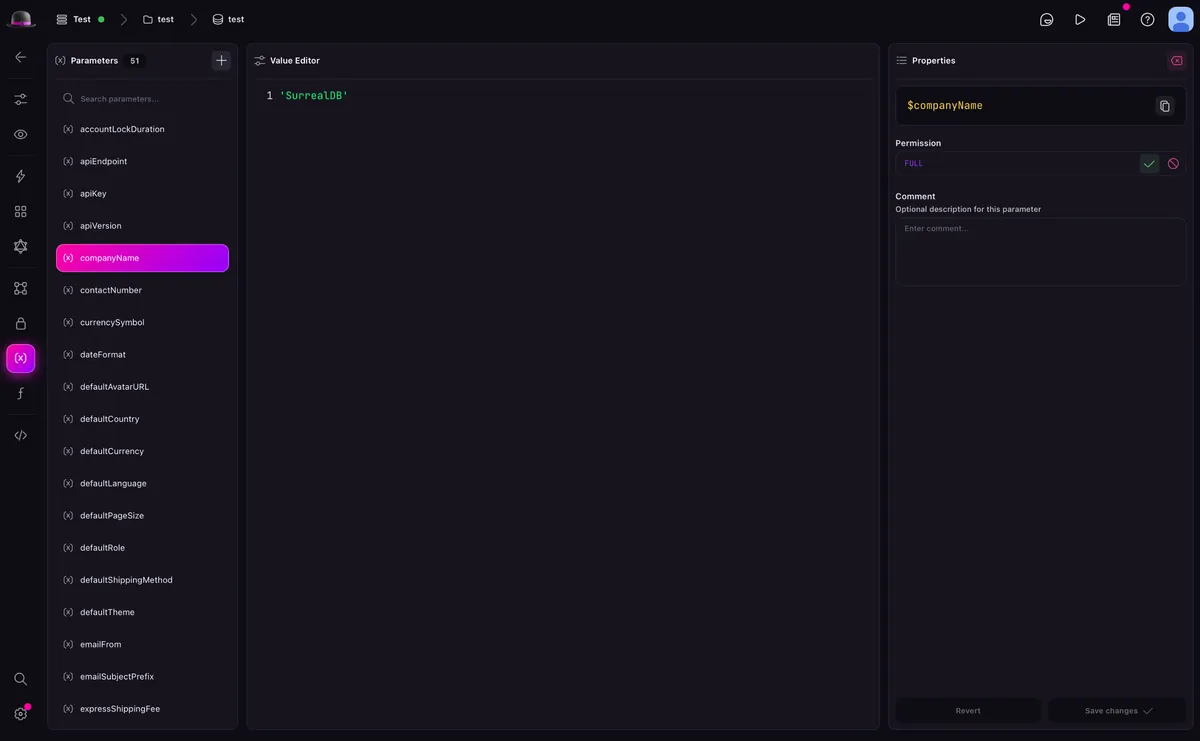 Parameters view