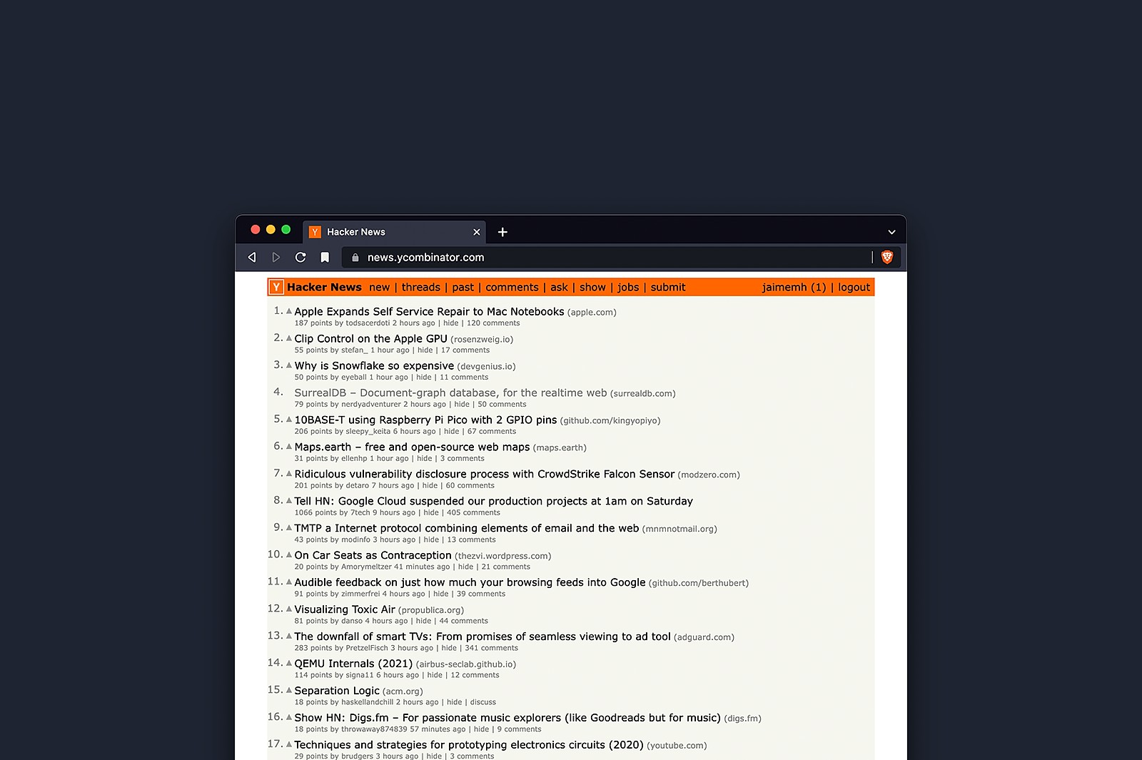 Honoured to be #4 on the front page of Hacker News