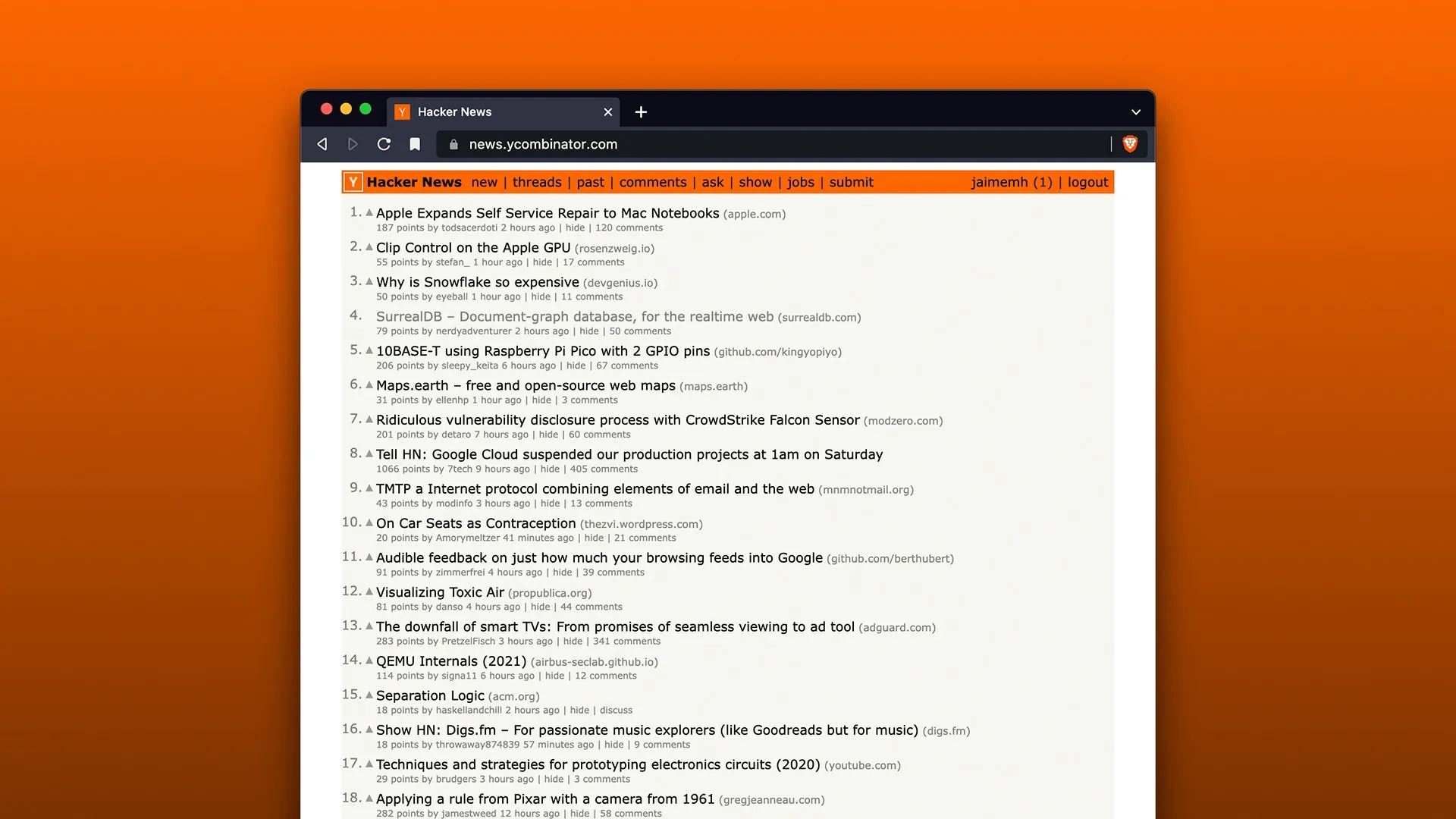 Honoured to be #4 on the front page of Hacker News