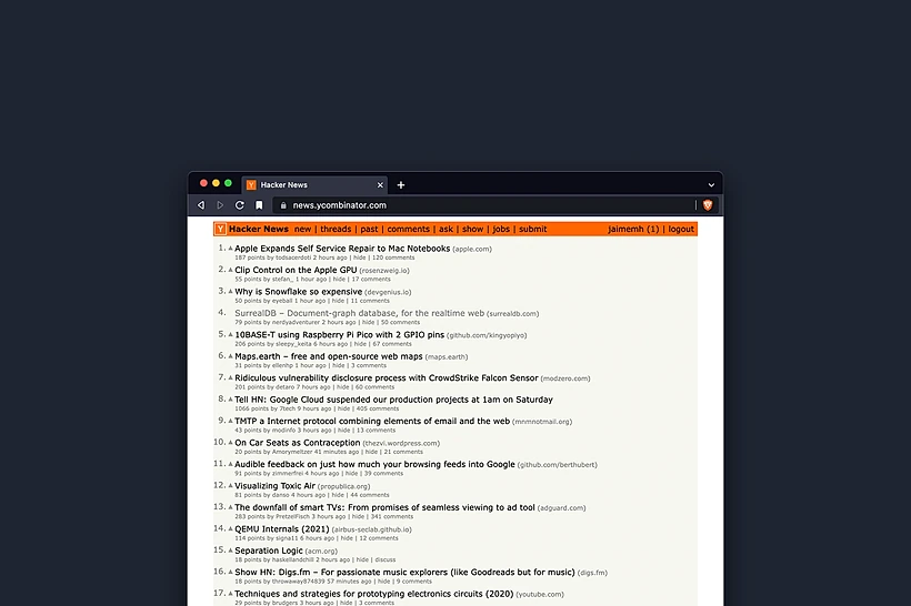 Honoured to be #4 on the front page of Hacker News